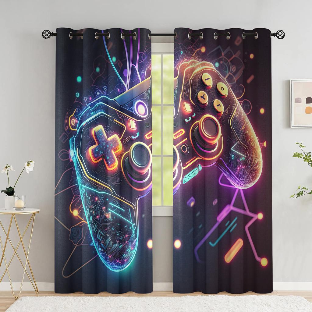 Игровые оконные шторы для мальчиков, затемненные шторы для геймпада для подростков, занавески для комнаты с контроллером видеоигр для гостиной