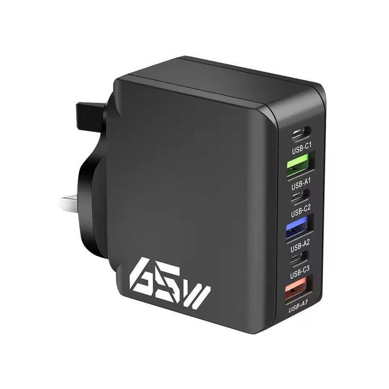 65 Вт USB C Настенное зарядное устройство Быстрая зарядка 6 портов Адаптер Quick Charge 3.0 для iPhone 13 14 15 Xiaomi Samsung Oppo Mobile Вилка США/ЕС