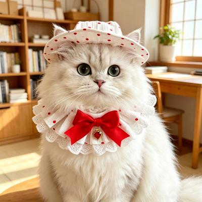 Костюмы для кошек Дышащий хлопок Регулируемая шляпа от солнца и набор шарфов с декором в виде банта Одежда для питомцев для вечеринки Фотореквизит