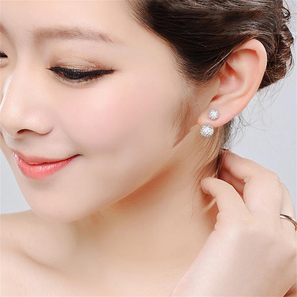 Women Jewelry  Double Beaded Rhinestone Crystal Stud Earrings