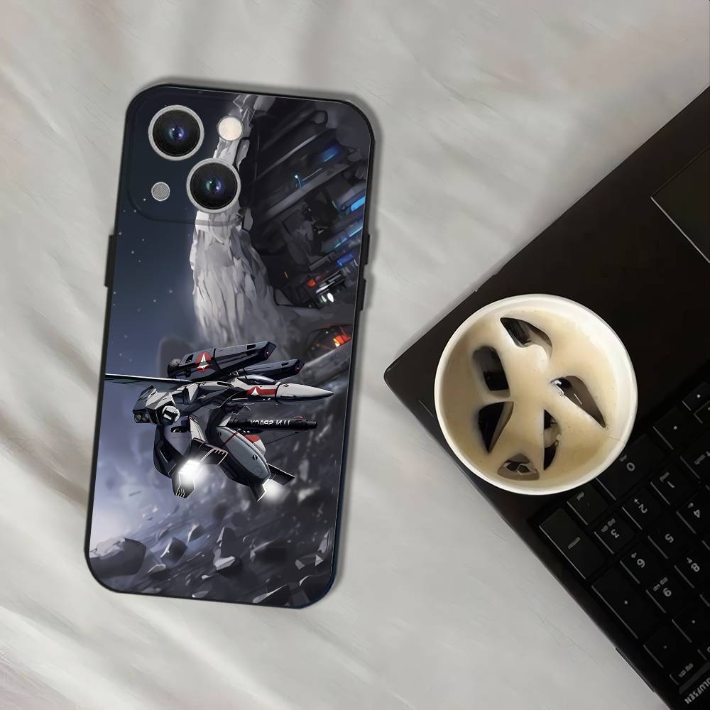 R-Robotech Macross Black Soft Cover Phone Case For iPhone 17,16,15,14,13,12,11,Pro,XS,Max,XR,Plus,E,SE4,Mini