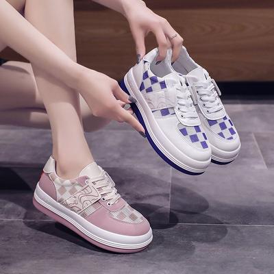 Женские кроссовки осень-зима новые клетчатые цветные модные на шнуровке с круглым носком на платформе повседневные кроссовки смешанная партия