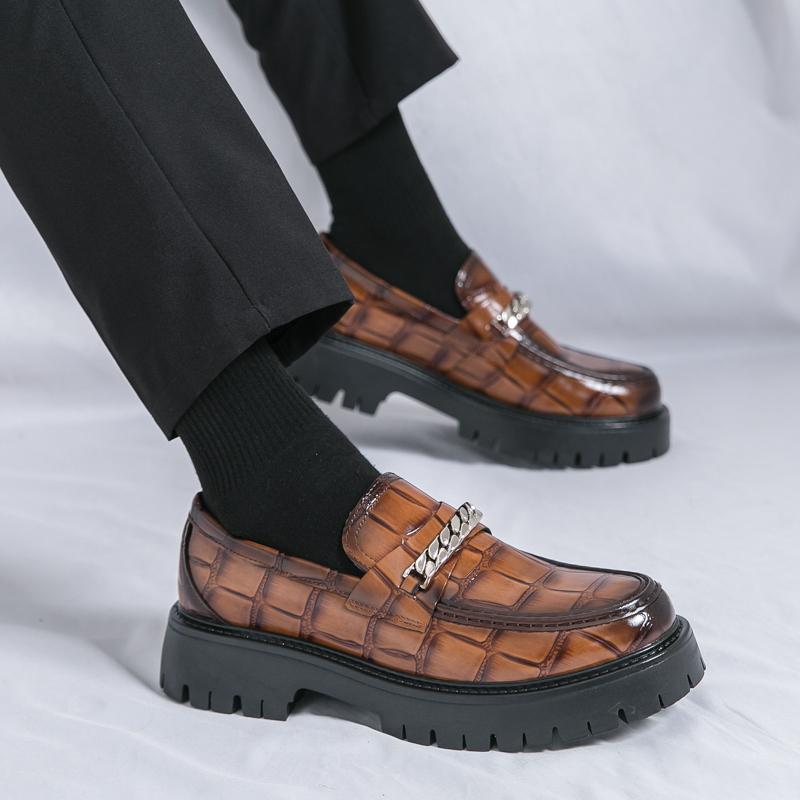 Мужские мокасины с узором из искусственной кожи, толстая подошва с круглой головкой, металлическая цепочка, деловая повседневная мужская обувь, большой размер 38-46
