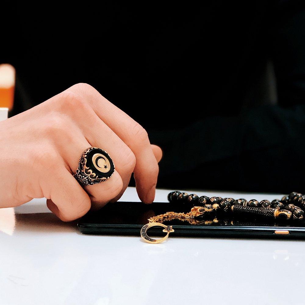 Айылдызлы Оникс Ташлы 925 Аяр Эркек Гюмюш Юзюк