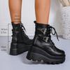 Fashion Chunky Platform Gothic Ankle Boots Women Punk Style Wedge Heel Motorcycle Shoes Woman Thick Sole Buckle Strap Black Combat Boots