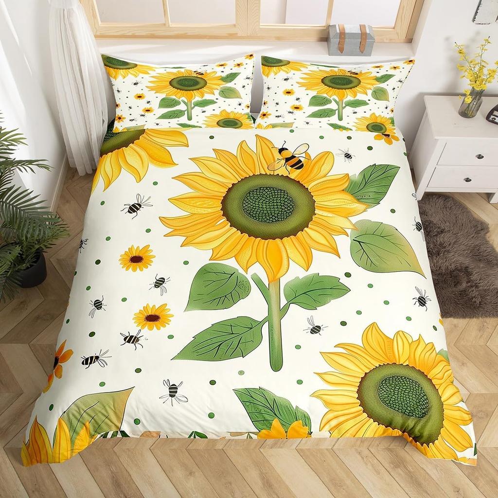 Sunflower Duvet Cover Twin Queen Yellow Flowers Bedding Set Botanical Floral Quilt Cover Garden Bloom Bedding with 2 Pillowcase