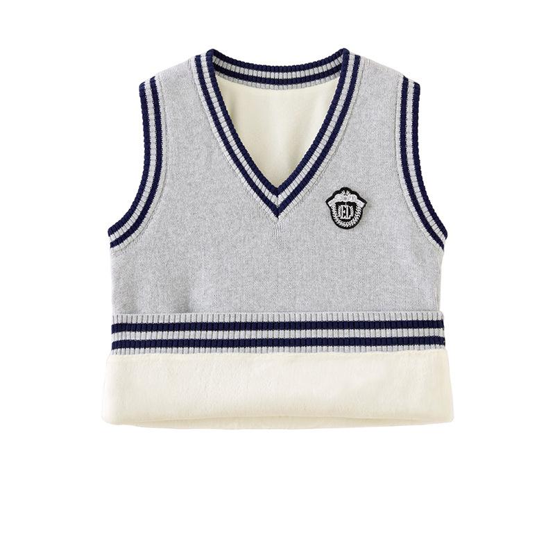 V-neck Contrast Wool Vest Boys Knitted Vest Sweater Girls School Uniform Kindergarten Uniform