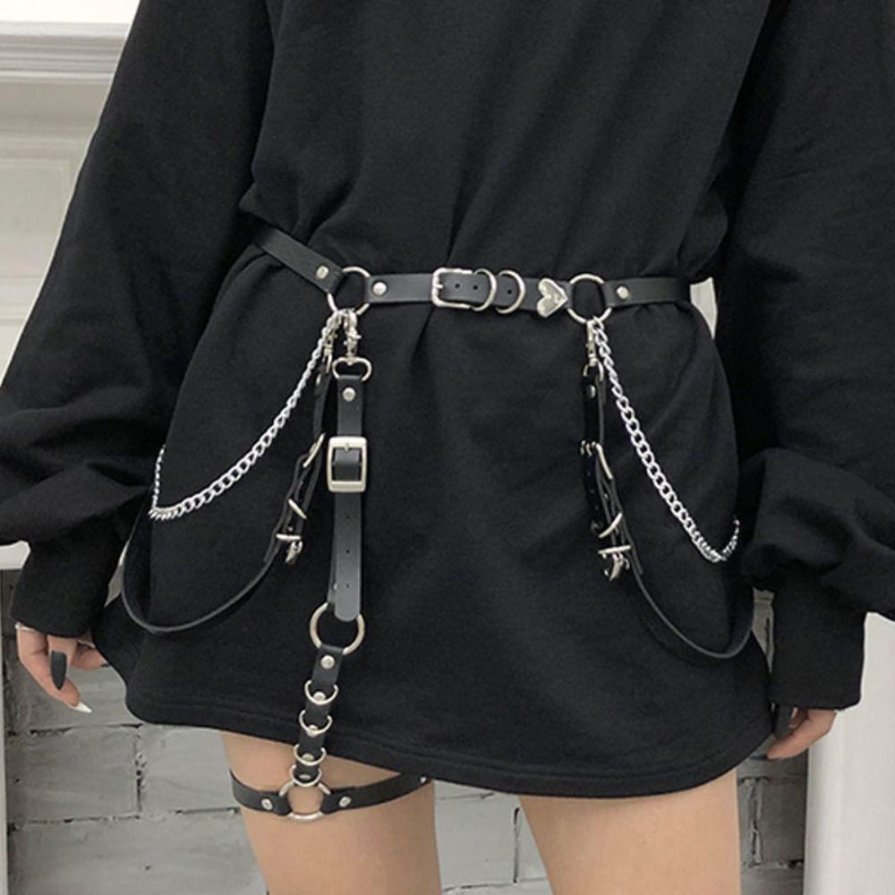 Women Ladies Casual Hip Hop Rock Belt Heart Punk Waistband Waist Chain Ladies Dress Cummerbands