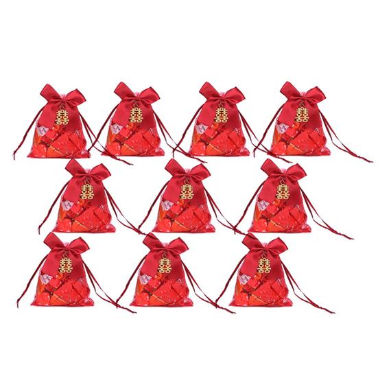 10 шт. Свадебный мешочек Подробный Легко носить Тщательное исполнение Китайский красный Затягивающийся Подарочный мешок для магазина