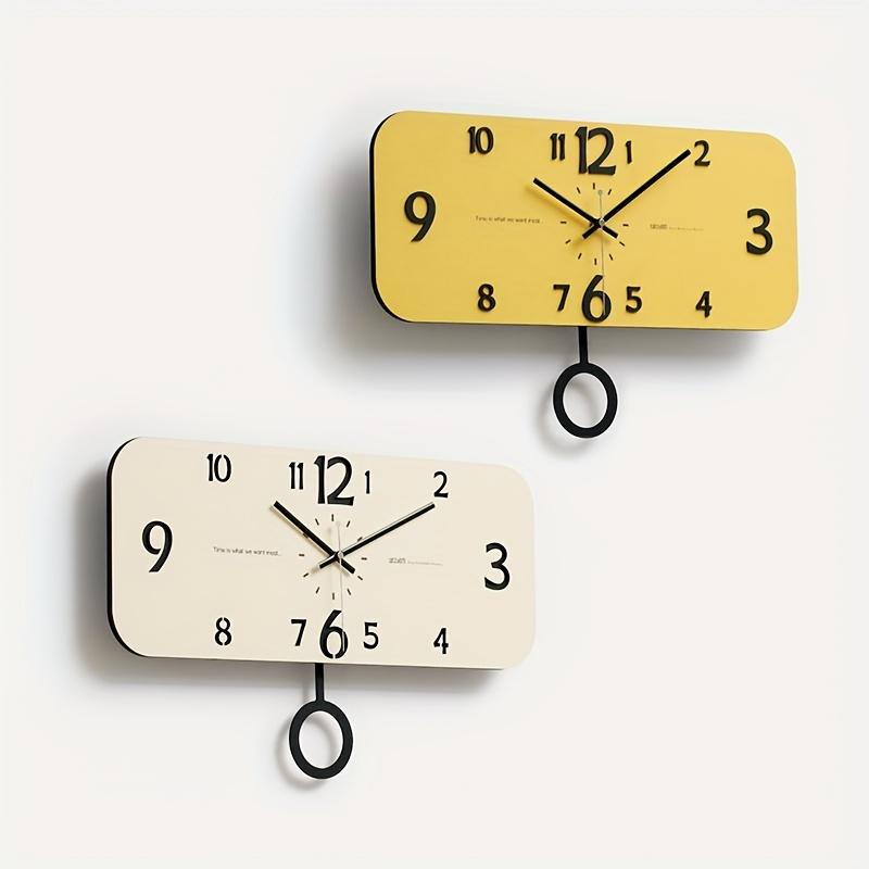 Бесшумные настенные часы с маятником Современный прямоугольный дизайн, Жирные желтые цифры на черных стрелках, Работают от батарейки AA (не входит в комплект) для гостиной,