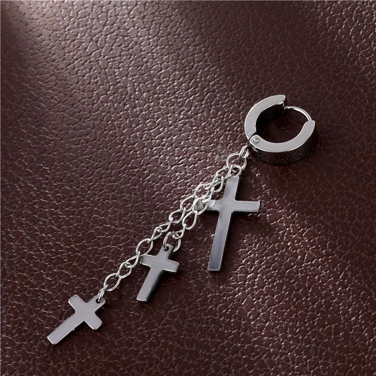 Серьги-гвоздики в стиле панк-крест с кисточками для мужчин с длинной цепочкой из титановой стали для женщин с модными клипсами для ушей