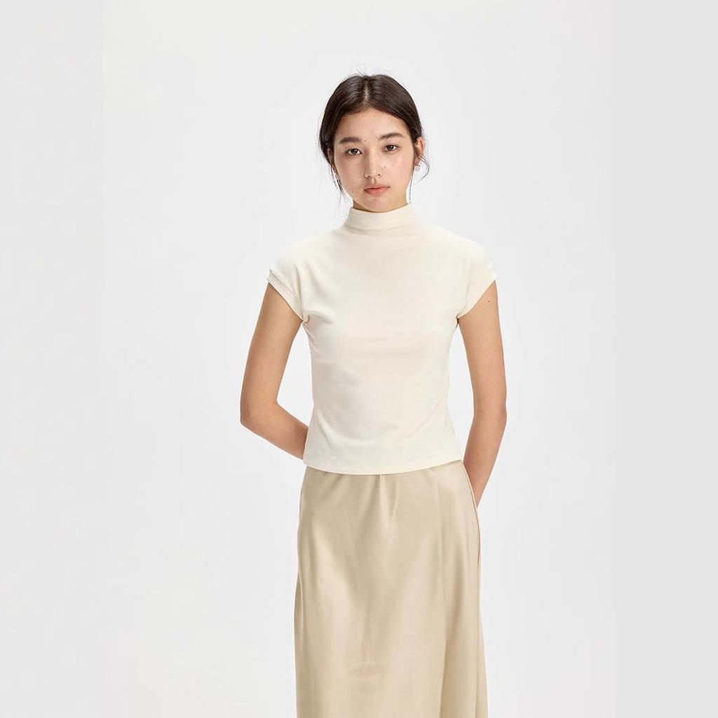 Love & Nancy 2025 Весенняя утягивающая футболка с короткими рукавами и высоким воротником