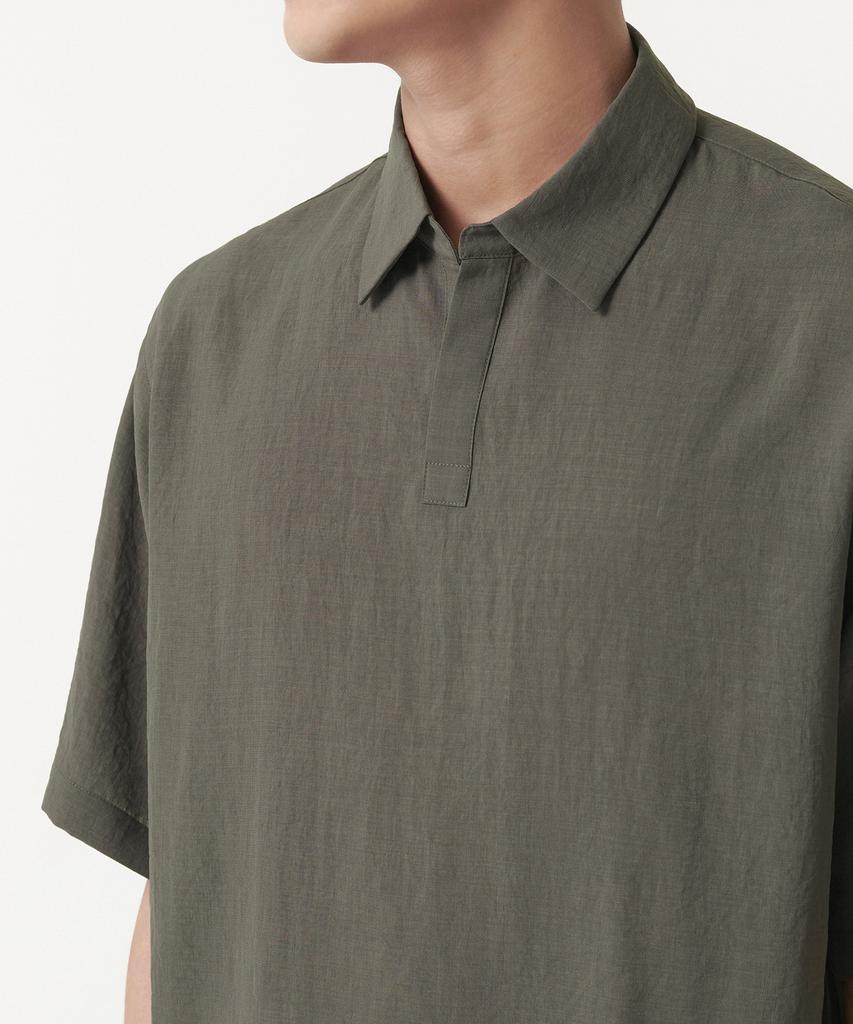 MUSINSA STANDARD Relaxed Linen-Like Tunic Short Sleeve Shirt [Khaki Grey]