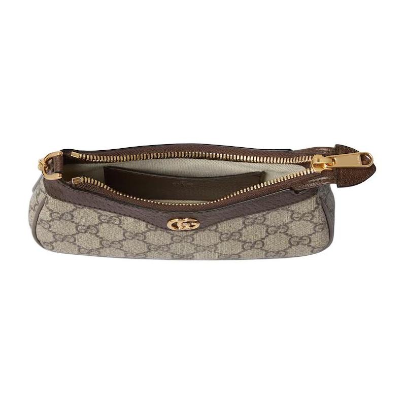 Gucci Ophidia Double G Золотая Фурнитура Коричневая Кожаная Отделка Мини-Сумка Женская Бежевая и Эбеновое Дерево