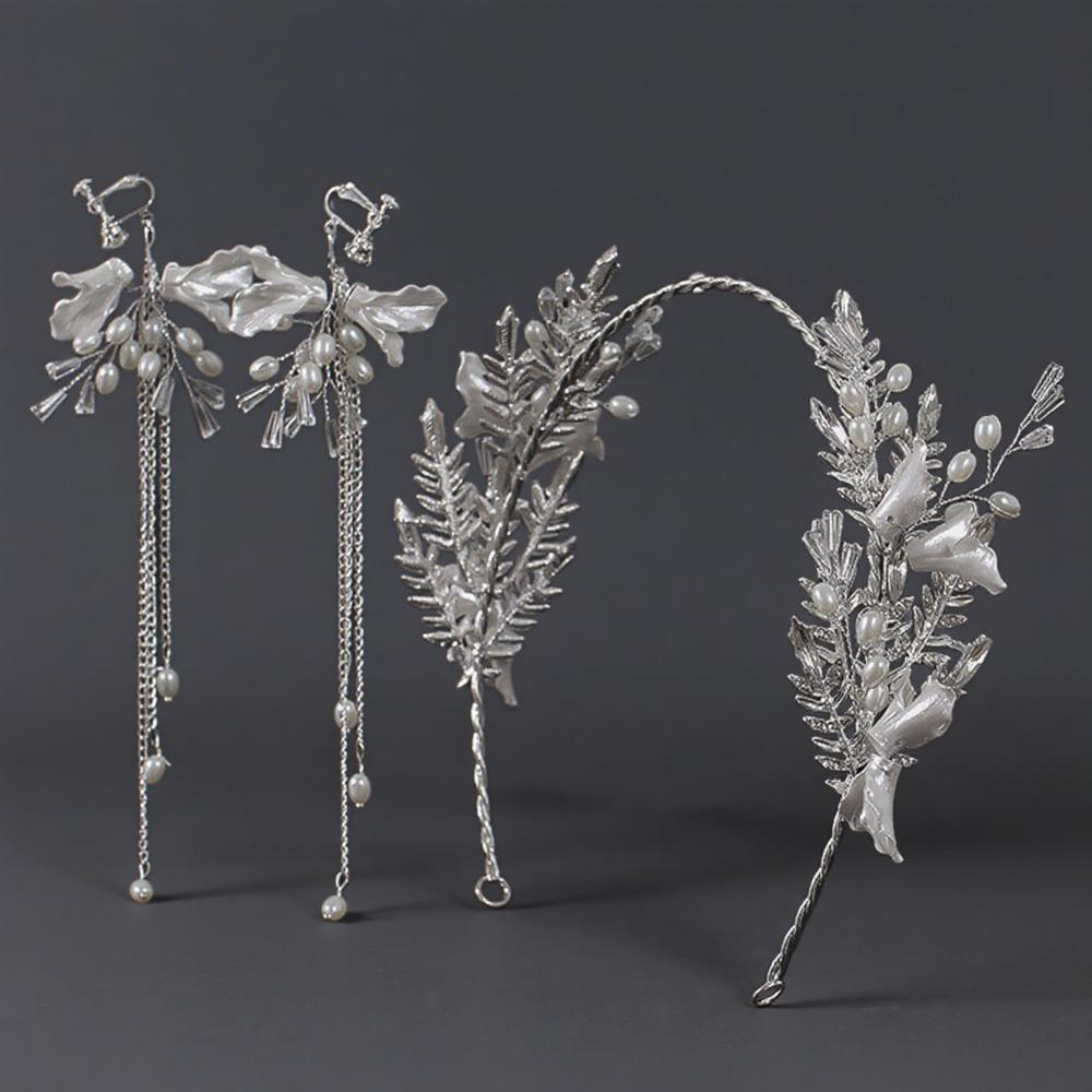 Handmade Bridal Headwear Earring Set Tassels Earring Flower Headbands Female Decoration