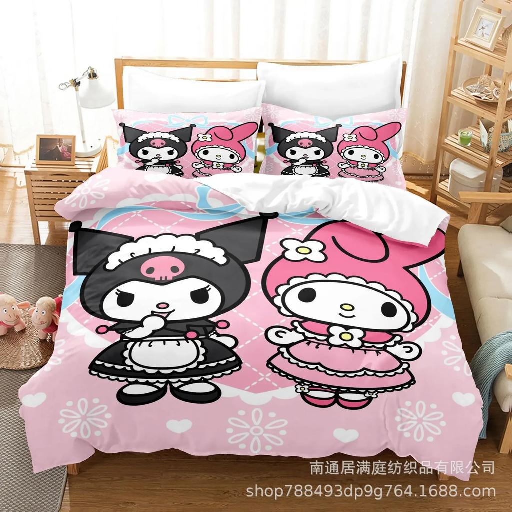 Sanrio Digital Printing HelloKitt Pudding Dog Cartoon Style Quilt Cover Bedding Three-piece Set Two-dimensional Home Furnishing