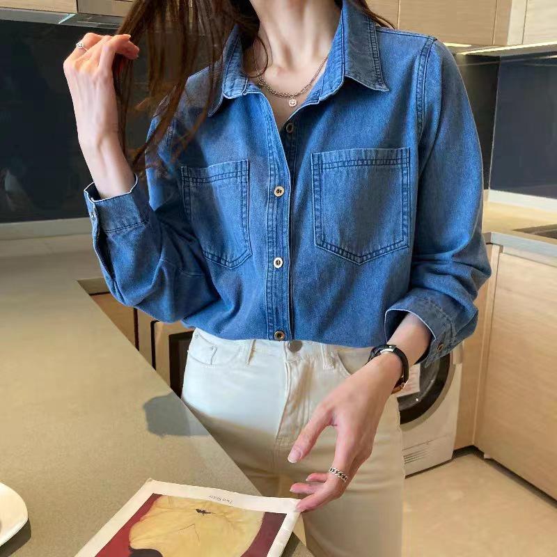 Женская джинсовая куртка-рубашка в стиле ретро большого размера - Свободный многослойный лонгслив для весны, осени и зимы