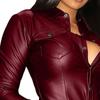 Женская рубашка однотонная приталенная из искусственной кожи крутая блузка с V-образным вырезом для повседневной носки