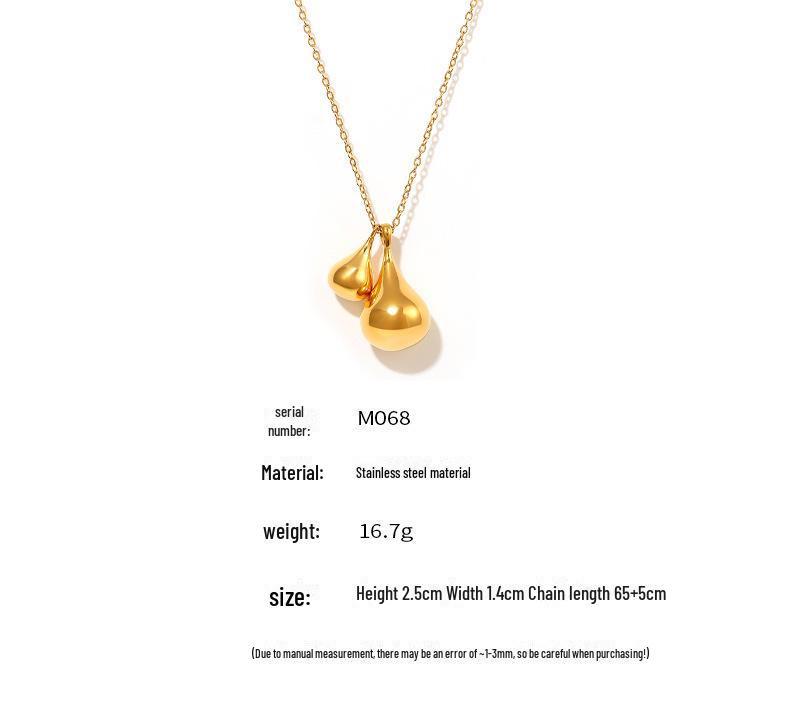 Chic European & American Style Gold-Plated Water Drop Pendant Necklace - Versatile Stainless Steel Sweater Chain Jewelry for Women