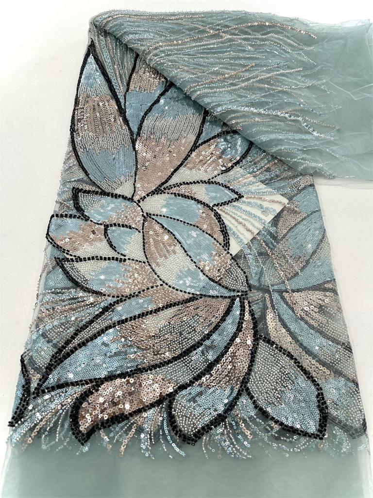 Новейшая африканская кружевная сетчатая ткань с бисером 3 ярда 2025 Высококачественный нигерийский свадебный материал Роскошная ткань с пайетками и бисером для шитья