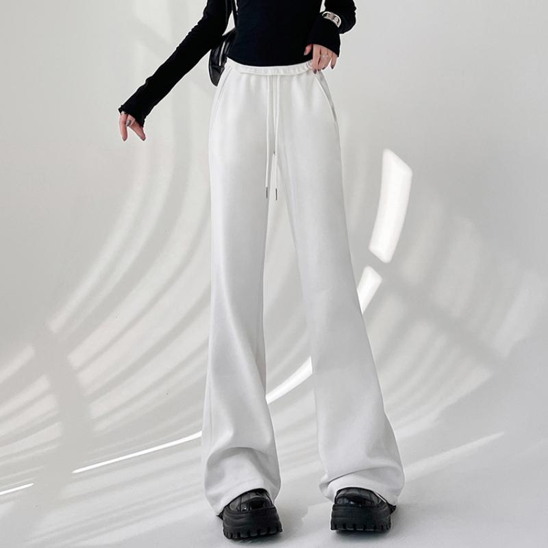 Элегантные женские повседневные брюки-клеш с широкими штанинами, новые модные свободные прямые брюки с высокой талией, женские однотонные простые офисные брюки со шнурком 2344