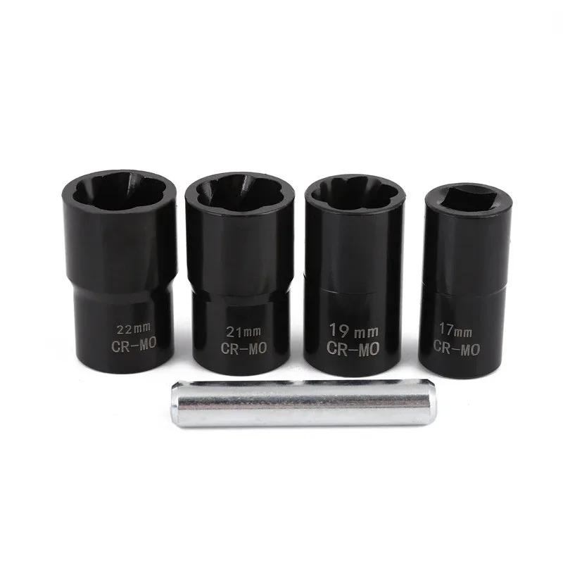 Drive Impact Bolt Nut Removal Extractor Socket Tool Set 17/19/21/22mm Twist Socket Set Lug Nut Remover Extractor Household Tools