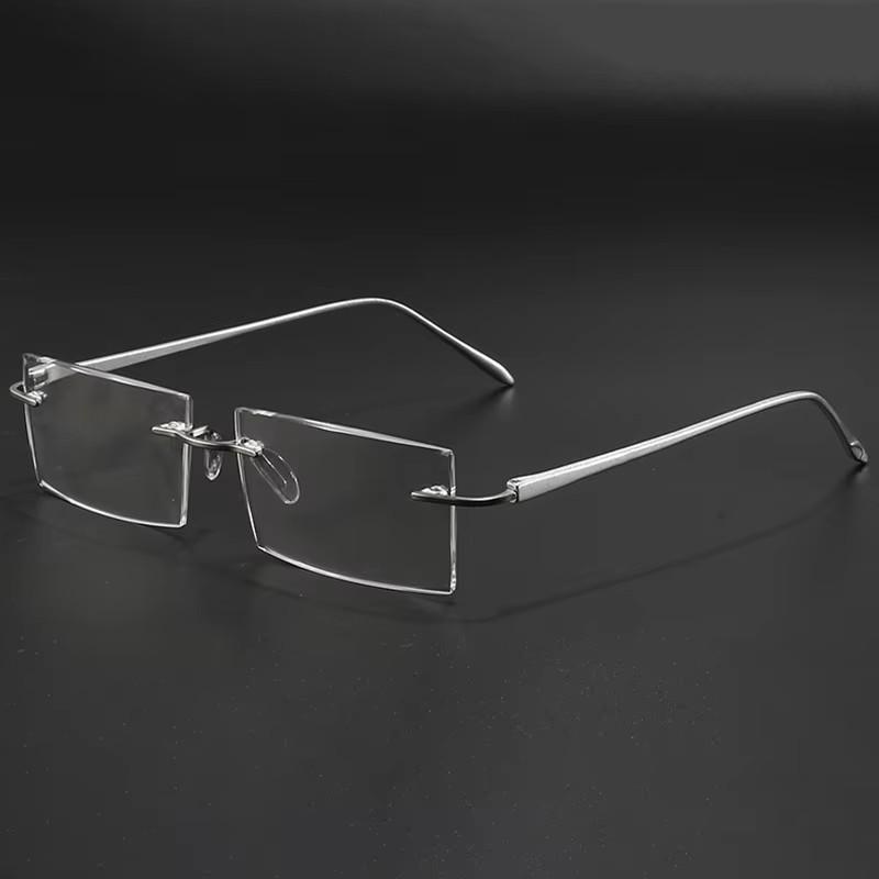 Men Rimless Reading Glasses Prescription Lenses Presbyopic Eyewear Women Blue Light Blocking Lenses Al-Mg Eyeglasses Frame