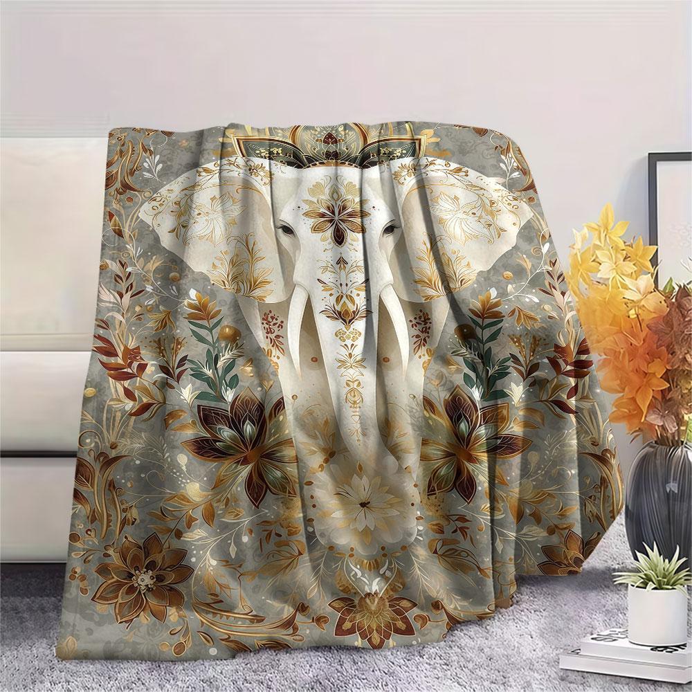 1Pc Mandala Animal Print Flannel Blanket, High quality Comfortable for All Seasons, Home Decor, Warmth and Comfort, Perfect for Christmas Gifts