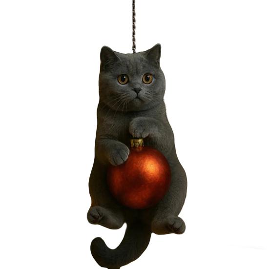 Cat Christmas Ornament Cute Kitten Christmas Ball Ornament 2D Flat Hanging Charm for Car Rearview Mirror