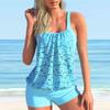 Women's Swimwear Tankini 2 Piece Swimsuit Blue Hollow Peach Blossom Print Vacation Bathing Suits