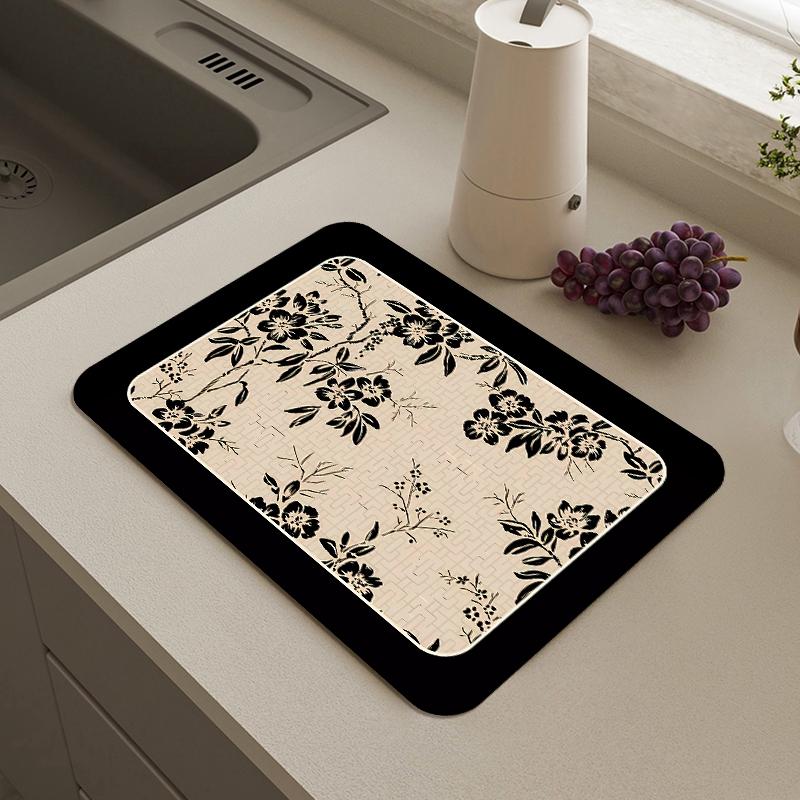 Kitchen Dish Mat Absorbent Dining Table Mats Retro Non-Slip Drain Pad Draining Placemat Coffee Dish Tableware Mat For Home Decor
