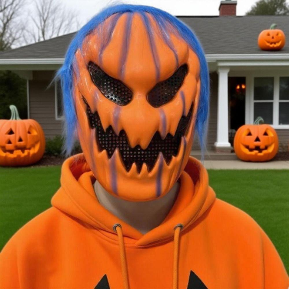 Orange Halloween Pumpkin Mask Creativity Pumpkin Full Face Mask Halloween Cosplay Mask  Unisex