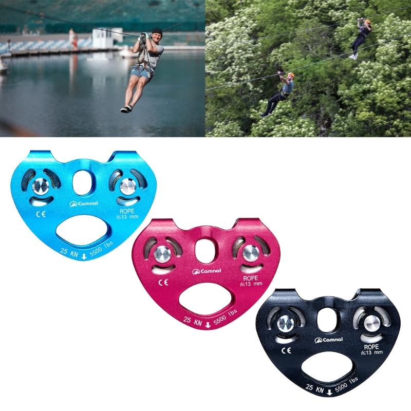 Mountaineer Rock Climbing Pulley Outdoor Crossing Twin Wheels Pulley Aluminum Alloy Double Pulley With Ball Bearing