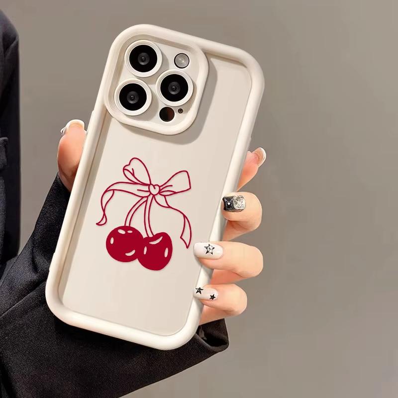 Мягкий чехол из ТПУ с рисунком Красной Вишни для iPhone 17 Air 16 15 14 Pro Max Plus 13 12 Mini 8 7 X Xs Задняя крышка