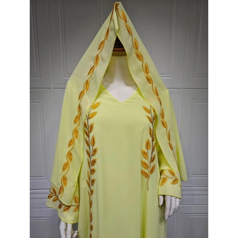 Ид мусульманское Абая для женщин платье с вышивкой и шарфом платье Дубай арабский длинный халат Марокко Абая кафтан головной платок великолепный