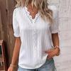 Летняя женская рубашка с коротким рукавом и V-образным вырезом, модная свободная кружевная блузка больших размеров, женская однотонная уличная одежда, повседневные простые топы, женская одежда 3730