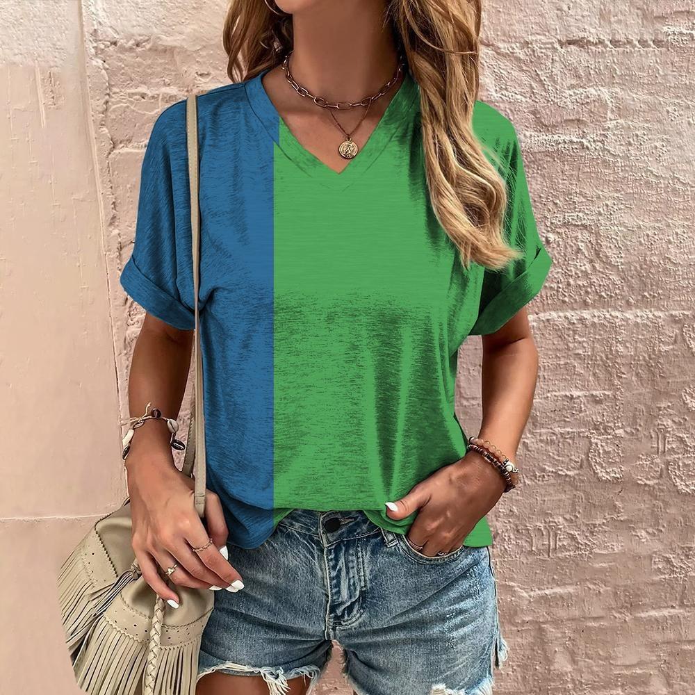 New In T Shirt For Women Summer Casual Short Sleeve V-Neck Tee Fashion Streetwear Female Oversized Clothing Women's T-Shirts