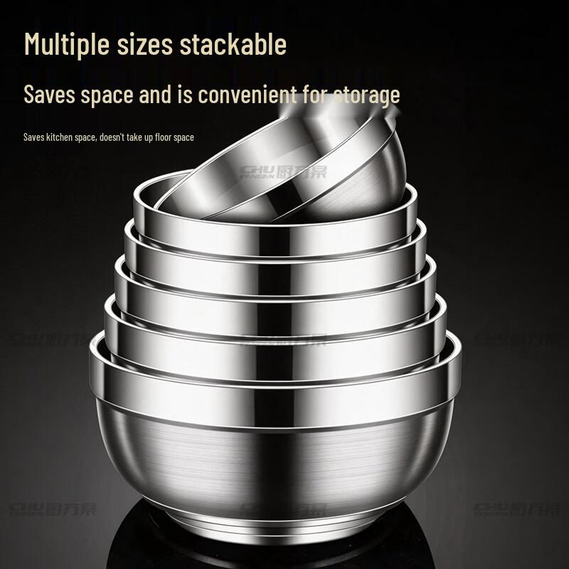 304 Stainless Steel Double-Layer Anti-Scald Rice Bowl Set