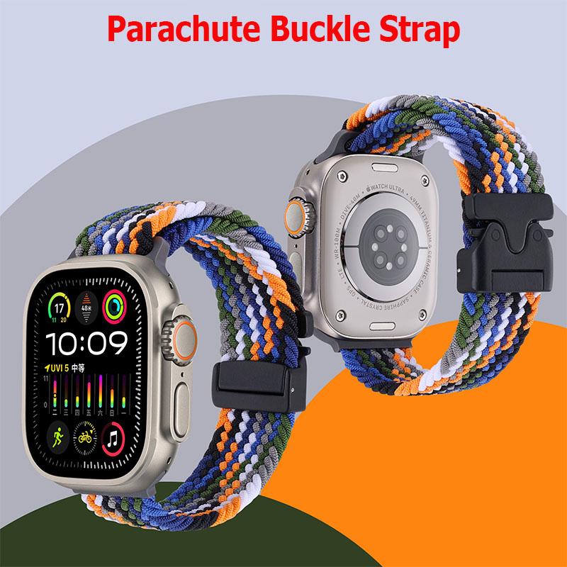 Парашютный ремешок для Apple Watch Ultra 3 2 Браслет 49мм 46мм 42мм 45мм 41мм 44мм Плетеный нейлоновый браслет iWatch 11 10 9 8 7 6 SE Ремень