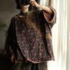 Women Vintage Knitted T-Shirts V-Neck Long Sleeve Spring Print Floral Loose Chinese Style T-Shirt
