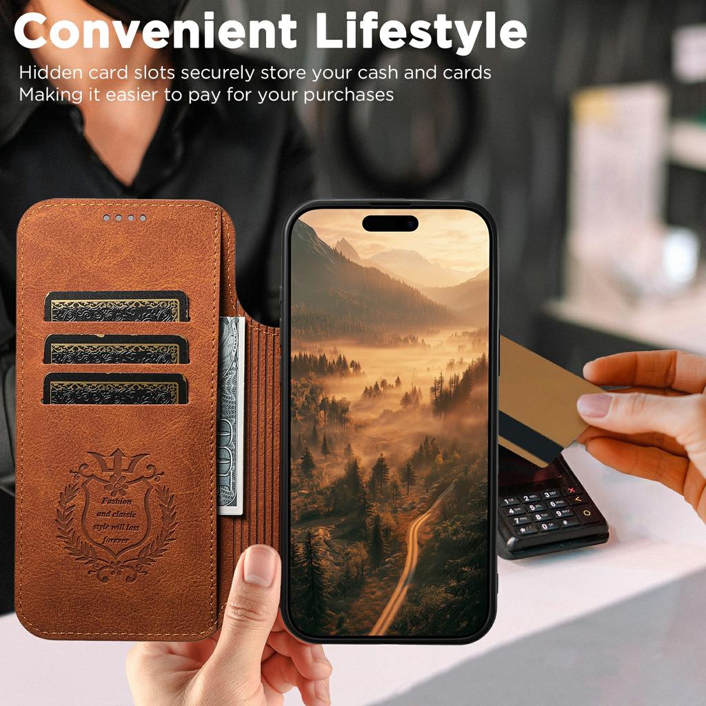 SUTENI J06 For iPhone 17 Pro Max Case Litchi Texture Leather Wallet Phone Shell Compatible with MagSafe