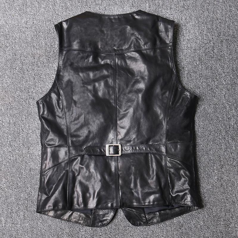 Мужской жилет из натуральной кожи, костюм с v-образным вырезом из овчины, короткий молодежный кожаный жилет, кожаный мужской жилет