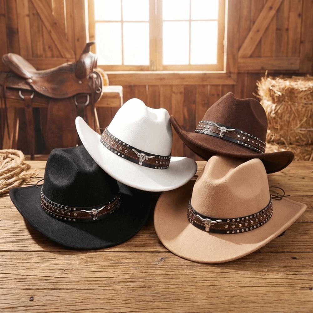 Wide Brim Felt Cowgirl Hat Rivet Sun Hat Fashion Western Cowboy Hat Outdoor Use