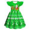 Kids Girls Cartoon Santa Claus Christmas Tree Elk Print Ruffle Sleevess New Year Dress