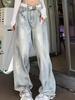 Женские джинсы Wide Leg в стиле High Street, ретро, с серебряным тиснением, выбеленные