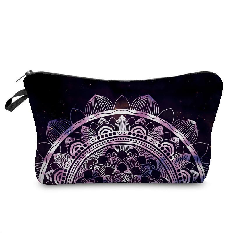 Trendy Vintage Mandala Flower Makeup Bag Handbag For Travel Polyester Lining Various Color Options