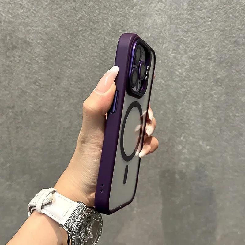 Металлический чехол-подставка с линзами Magsafe для iPhone 15 Pro Max 14 13 11 12 Pro Max Plus, защитный чехол для беспроводной зарядки камеры