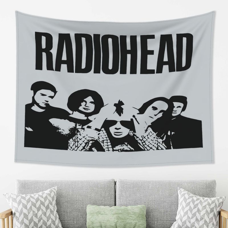 Гобелен Radiohead, Черно-белый гобелен с участниками группы Rock, Настенный декор для гостиной или спальни
