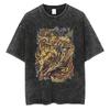 Hot Anime Demon Slayer Kokushibo Graphic Print Washed T Shirt Men Vintage Cotton Tshirts Manga Casual Tee Harajuku Male T-shirt
