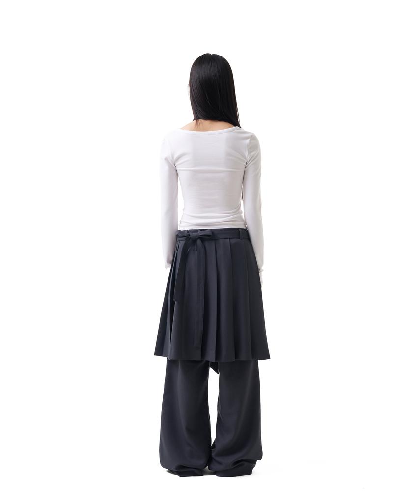 Iuga Makaras Belted Bag Pleats Midi Skirt (Dark Gray)